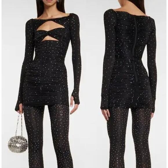NWOT Alex Perry Embellished Cutout Bodycon Minidress & Leggings Black 8 UK /US 4 - Picture 2 of 12